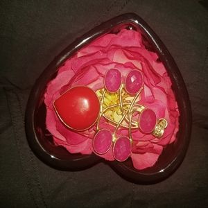 Huge vintage sterling plate ruby/coral pendant